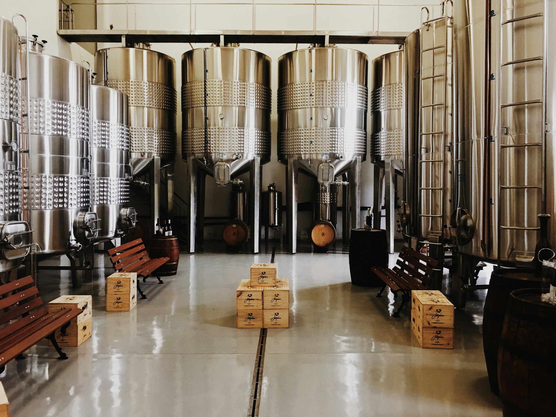 room with fermentation tankers